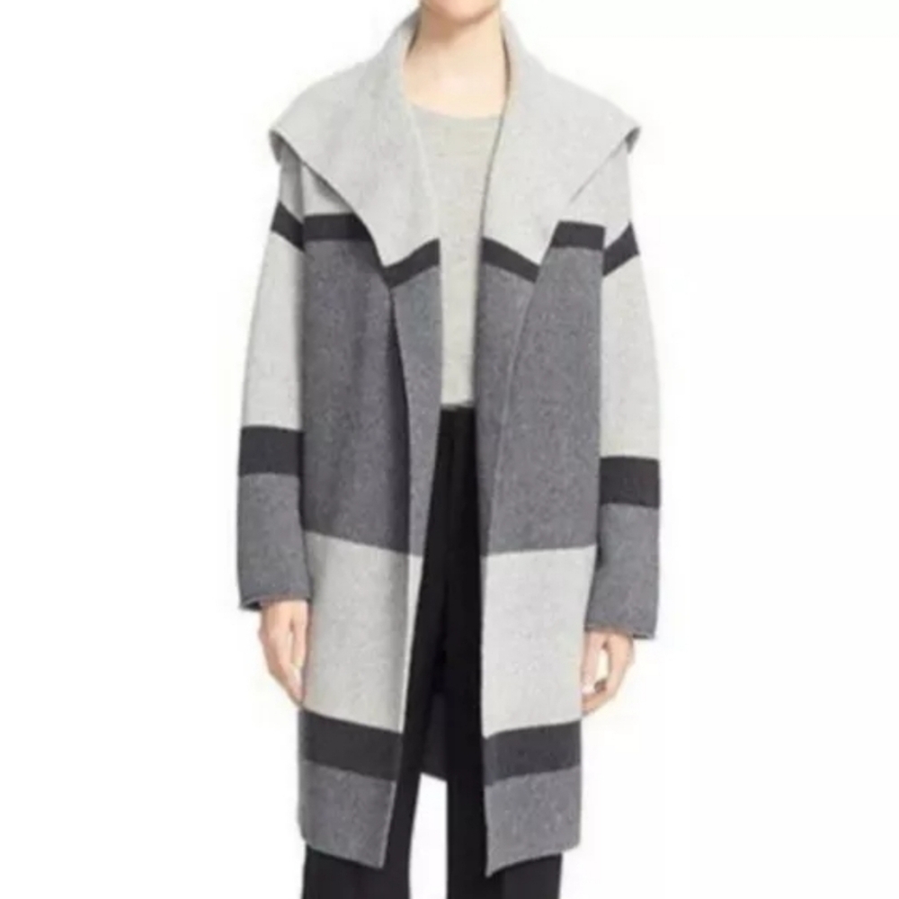 VINCE Sweater Coat Wool & Cashmere Blend, Grey Stripe Sz S EUC